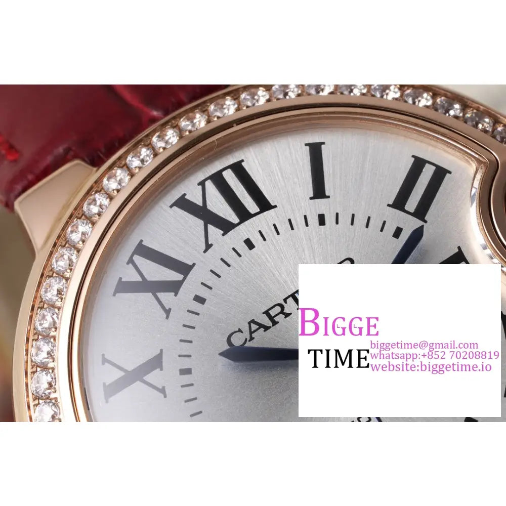 Ballon Bleu De Cartier 33Mm Rg Diamond Bezel White Dial Red Leather Strap Af Nh05A