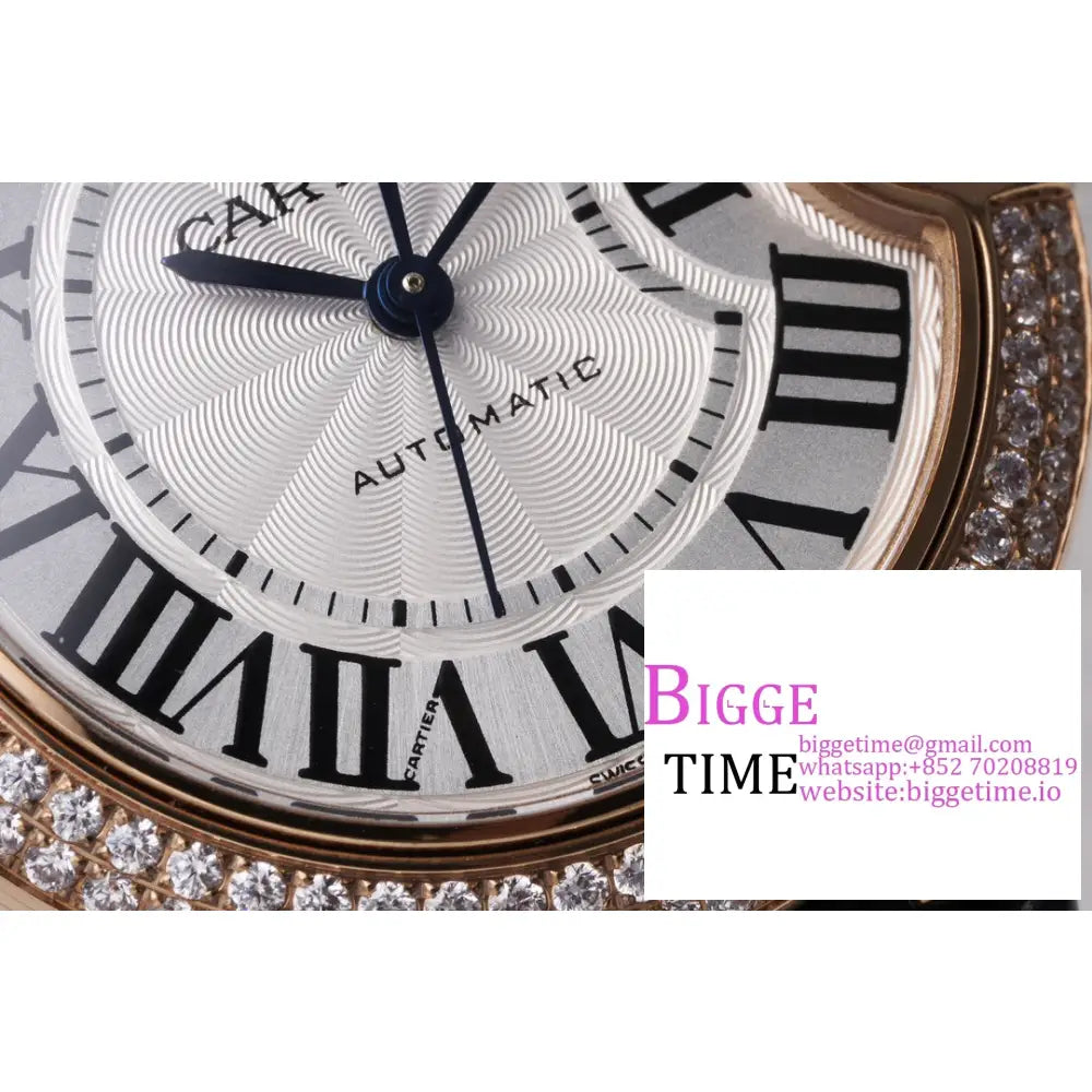 Ballon Bleu De Cartier 33Mm Rg Double Diamond Bezel White Dial Black Leather Strap Af Nh05A