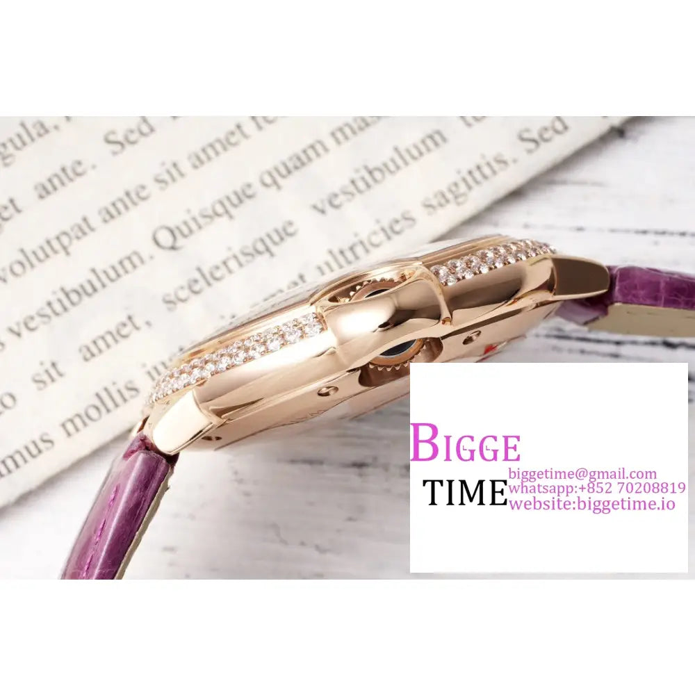 Ballon Bleu De Cartier 33Mm Rg Double Diamond Bezel White Dial Purple Leather Strap Af Nh05A