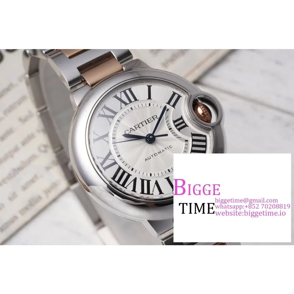 Ballon Bleu De Cartier 33Mm Rg/Ss White Dial Bracelet Af Nh05A