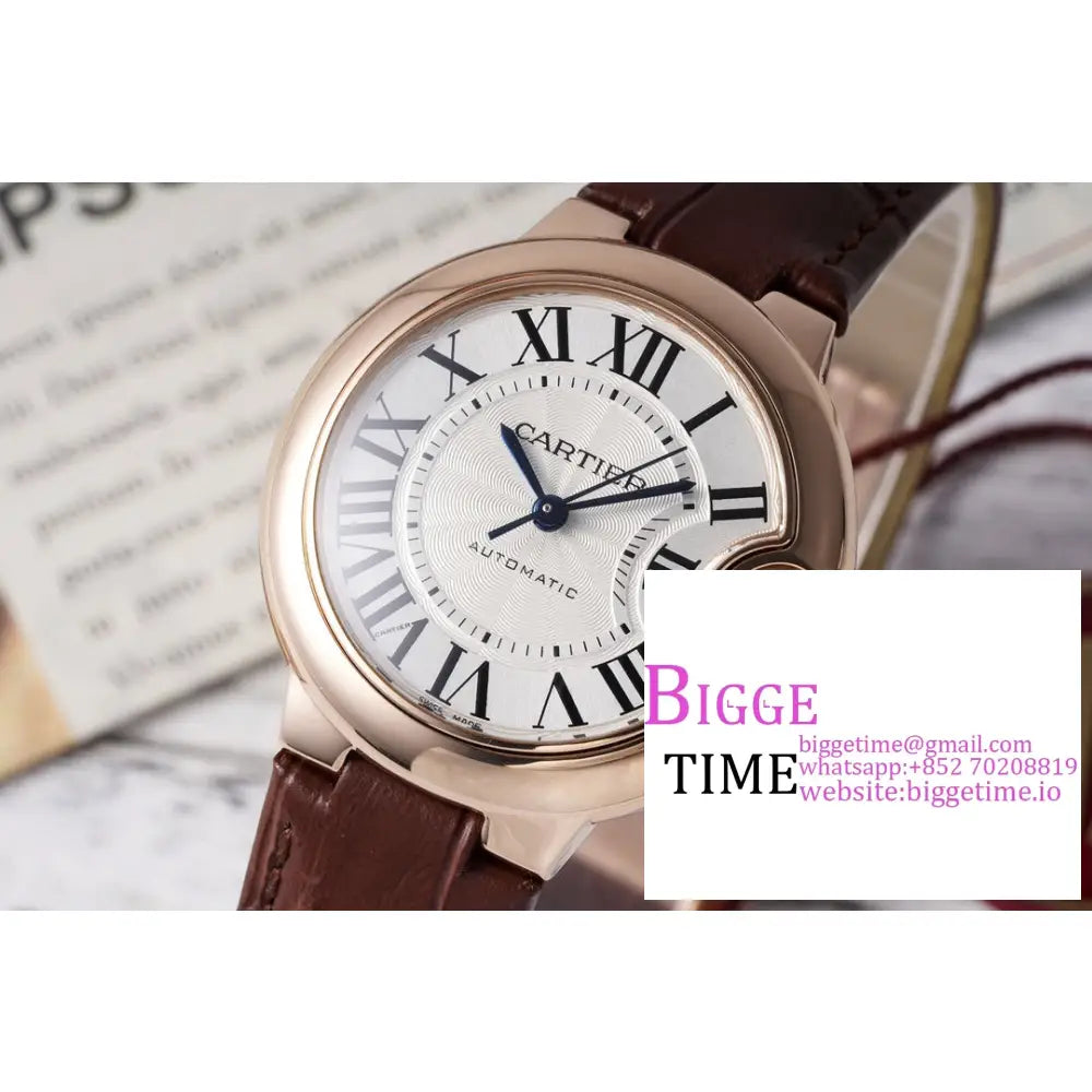 Ballon Bleu De Cartier 33Mm Rg White Dial Brown Leather Strap Af Nh05A