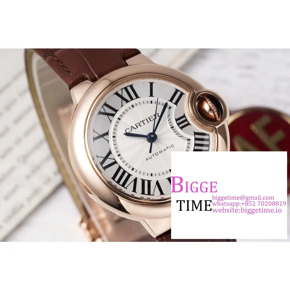 Ballon Bleu De Cartier 33Mm Rg White Dial Brown Leather Strap Af Nh05A