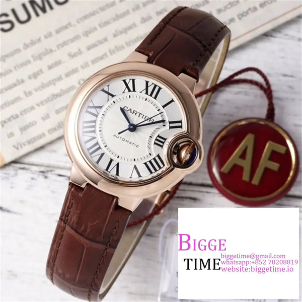 Ballon Bleu De Cartier 33Mm Rg White Dial Brown Leather Strap Af Nh05A Option1