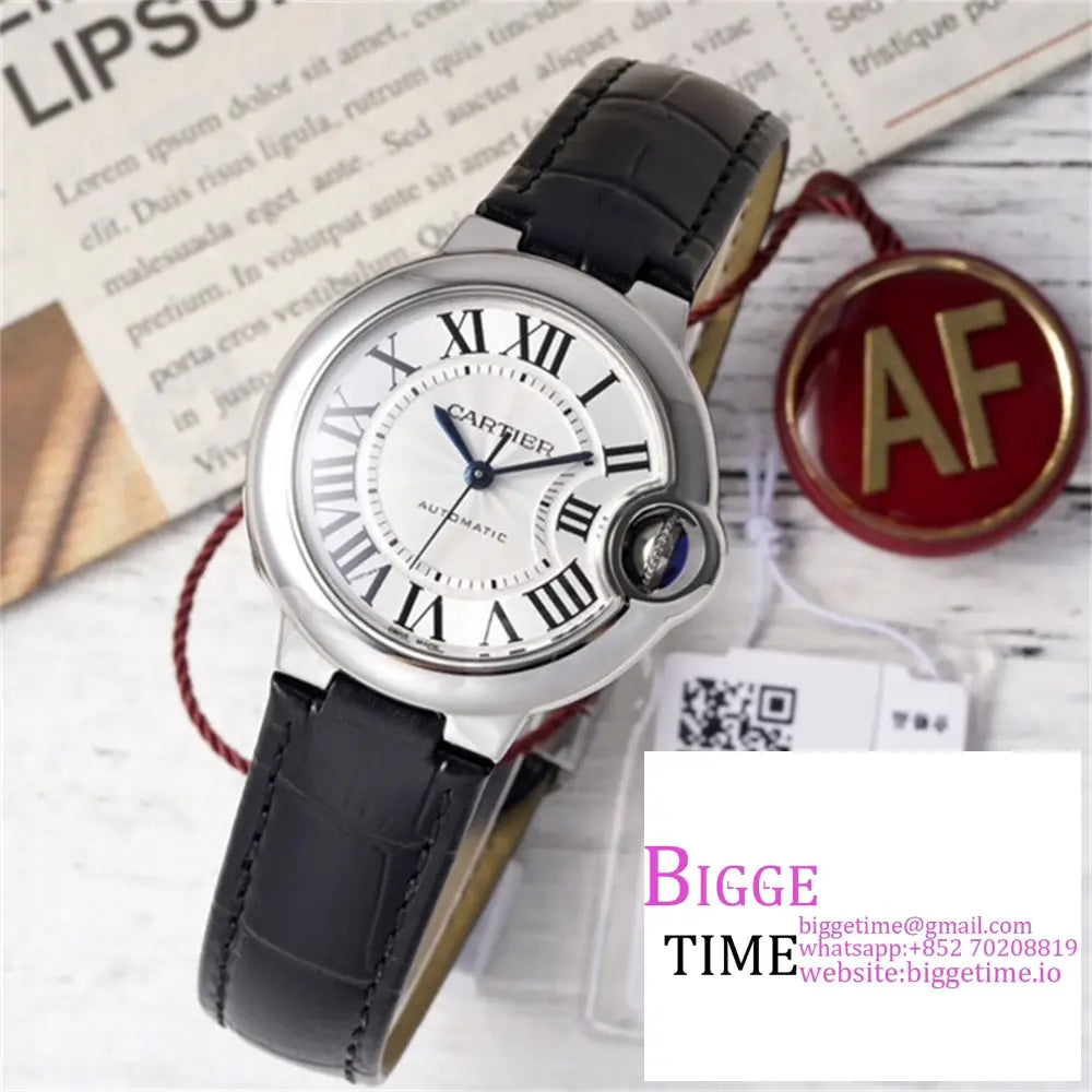 Ballon Bleu De Cartier 33Mm White Dial Black Leather Strap Af Nh05A Option1