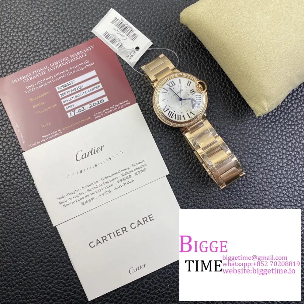 Ballon Bleu De Cartier 36Mm Rg Diamond Bezel White Dial Bracelet Af A2824