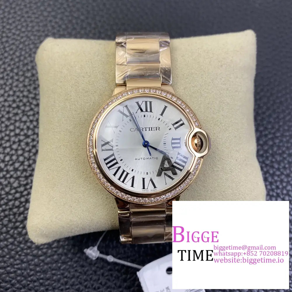 Ballon Bleu De Cartier 36Mm Rg Double Diamond Bezel White Dial Bracelet Af A2824 Option1