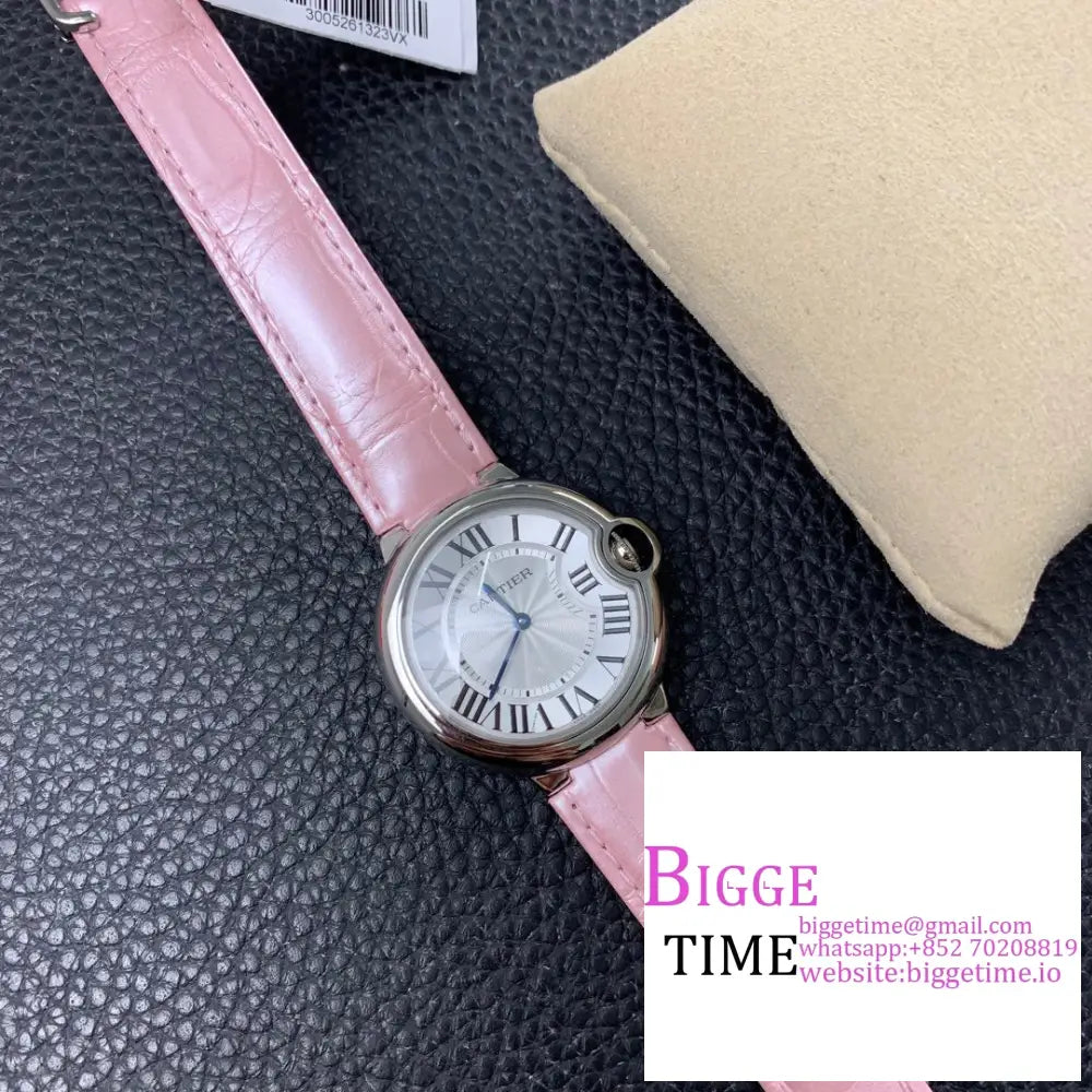 Ballon Bleu De Cartier 36Mm White Dial Pink Leather Strap Af Swiss Quartz