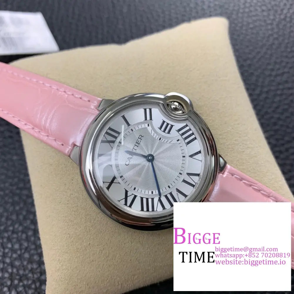 Ballon Bleu De Cartier 36Mm White Dial Pink Leather Strap Af Swiss Quartz