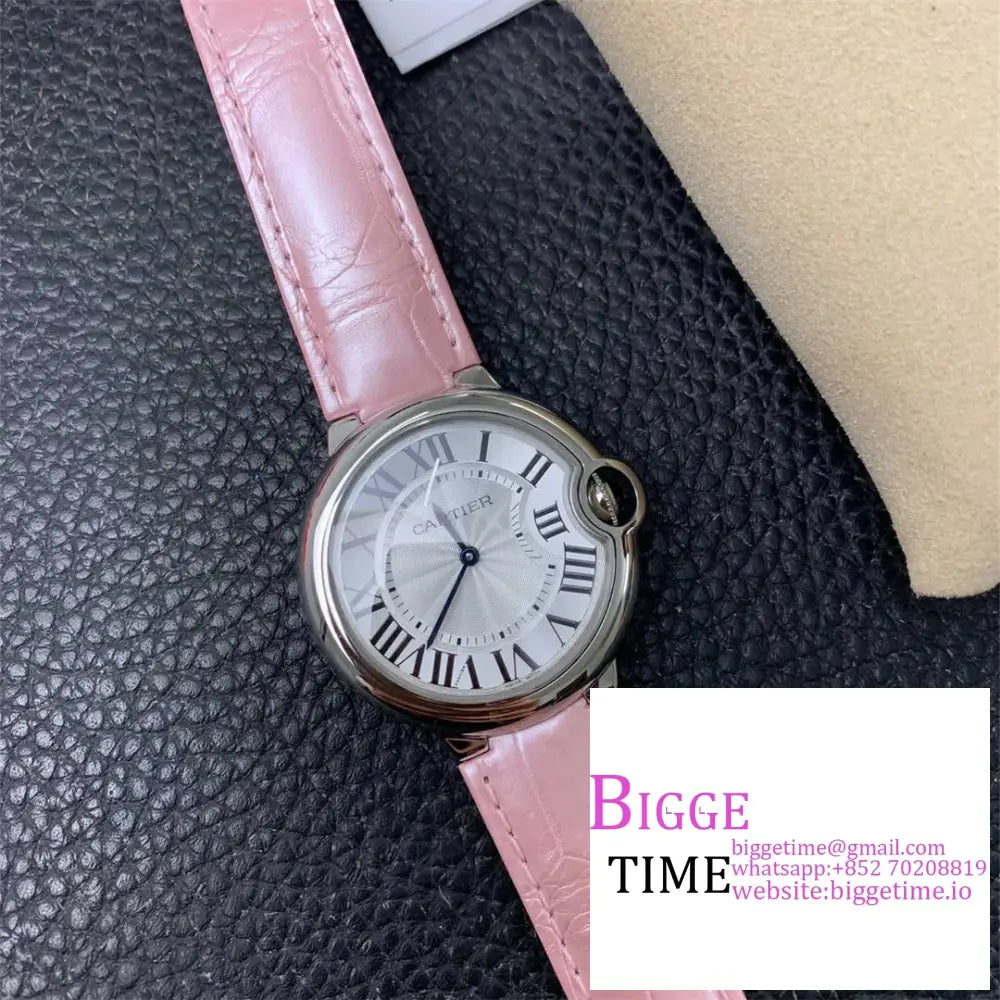 Ballon Bleu De Cartier 36Mm White Dial Pink Leather Strap Af Swiss Quartz