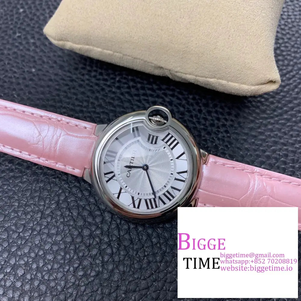 Ballon Bleu De Cartier 36Mm White Dial Pink Leather Strap Af Swiss Quartz