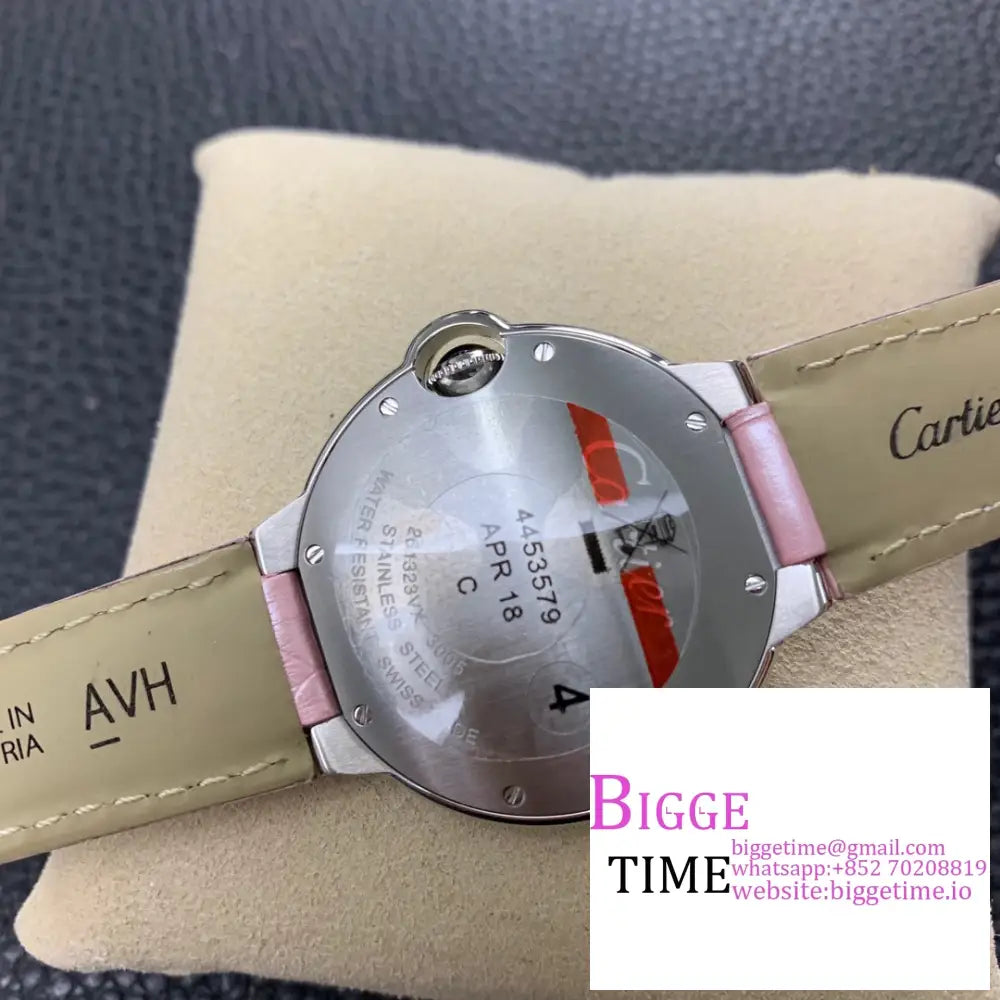 Ballon Bleu De Cartier 36Mm White Dial Pink Leather Strap Af Swiss Quartz