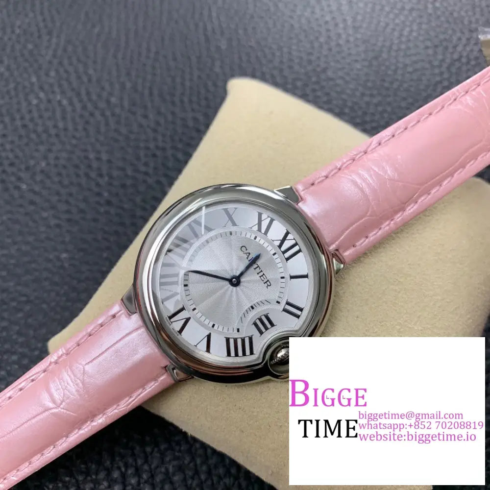 Ballon Bleu De Cartier 36Mm White Dial Pink Leather Strap Af Swiss Quartz