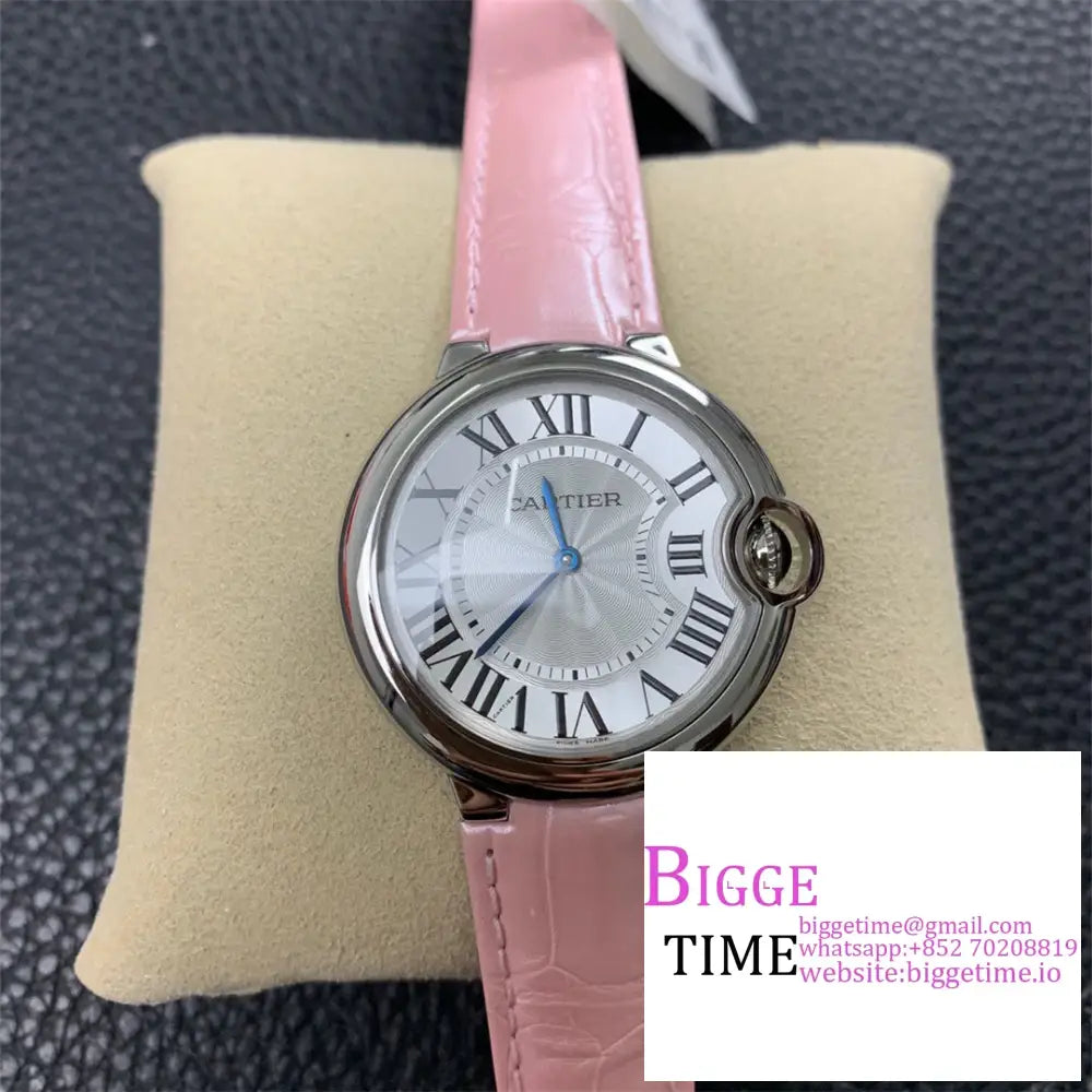 Ballon Bleu De Cartier 36Mm White Dial Pink Leather Strap Af Swiss Quartz Option1