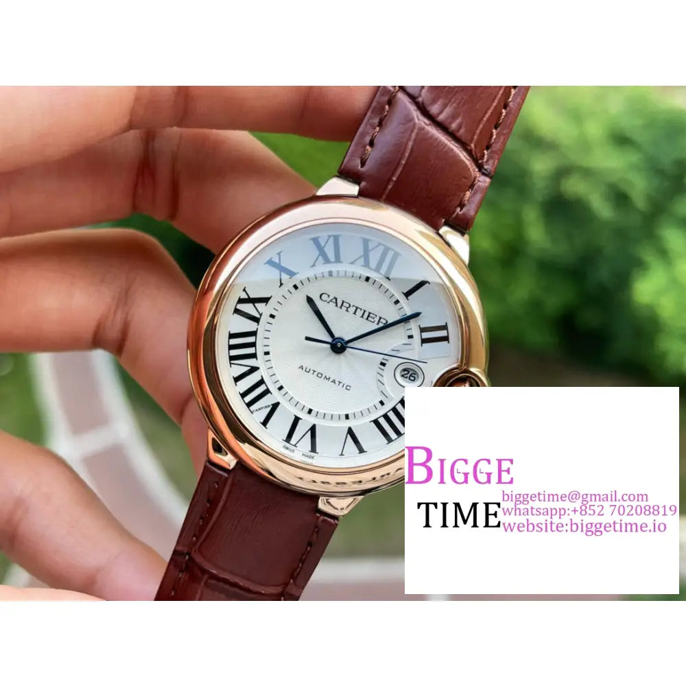 Ballon Bleu De Cartier 42Mm Rg White Dial Brown Leather Strap Af A2824