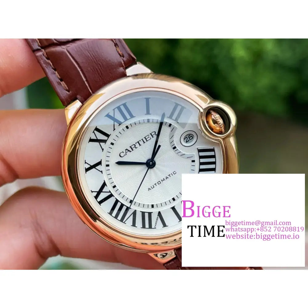 Ballon Bleu De Cartier 42Mm Rg White Dial Brown Leather Strap Af A2824