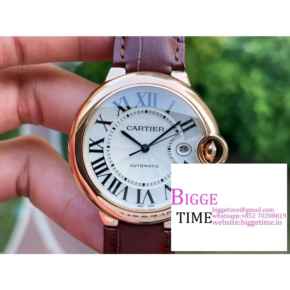 Ballon Bleu De Cartier 42Mm Rg White Dial Brown Leather Strap Af A2824