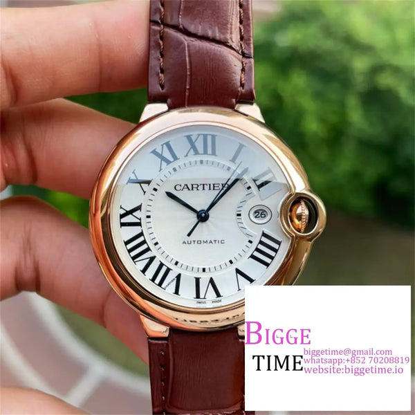 Ballon Bleu De Cartier 42Mm Rg White Dial Brown Leather Strap Af A2824 Option1