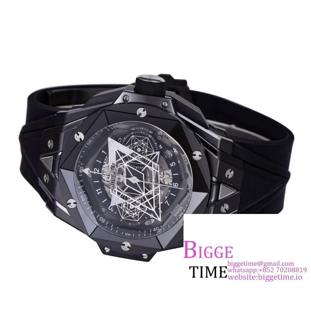 Big Bang Sang Bleu Ii Chrono 45Mm Black Ceramic Bezel Dial Rubber Strap Bbf A1240 Hublot