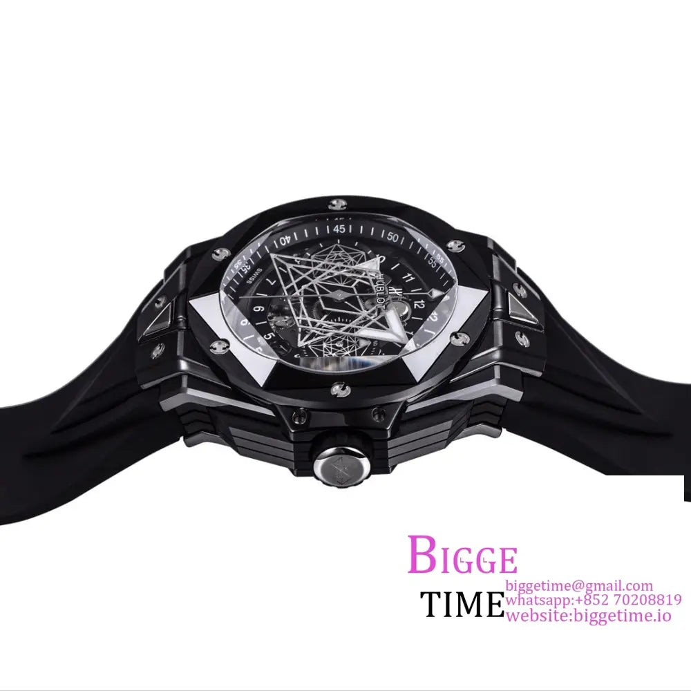 Big Bang Sang Bleu Ii Chrono 45Mm Black Ceramic Bezel Dial Rubber Strap Bbf A1240 Hublot