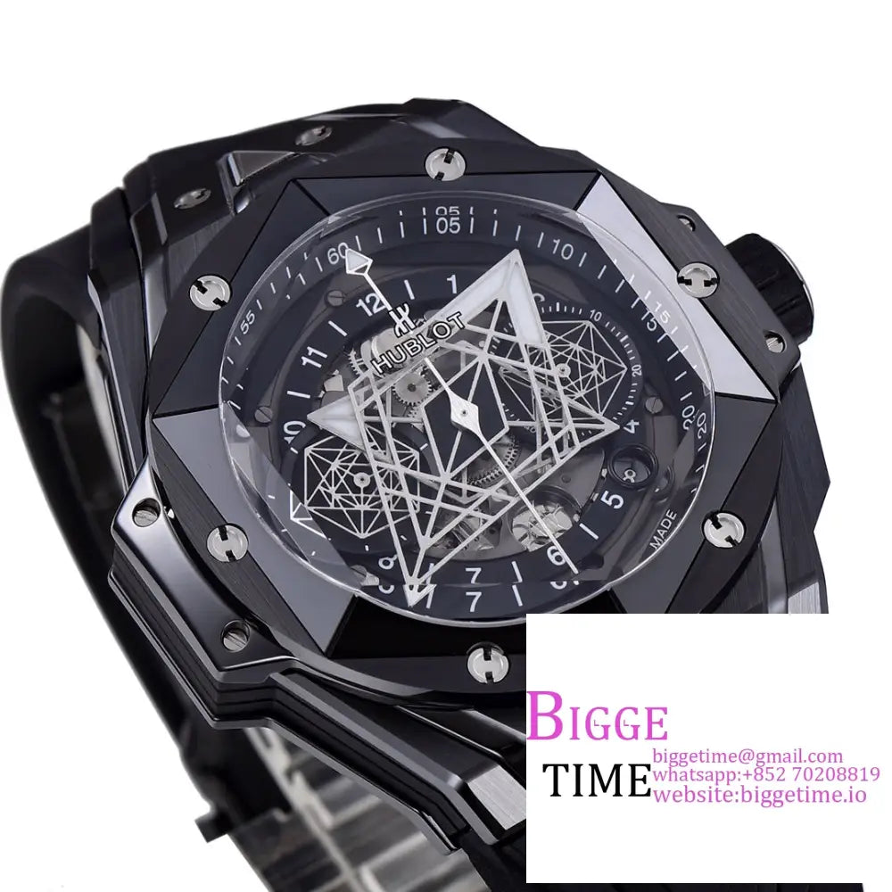 Big Bang Sang Bleu Ii Chrono 45Mm Black Ceramic Bezel Dial Rubber Strap Bbf A1240 Hublot