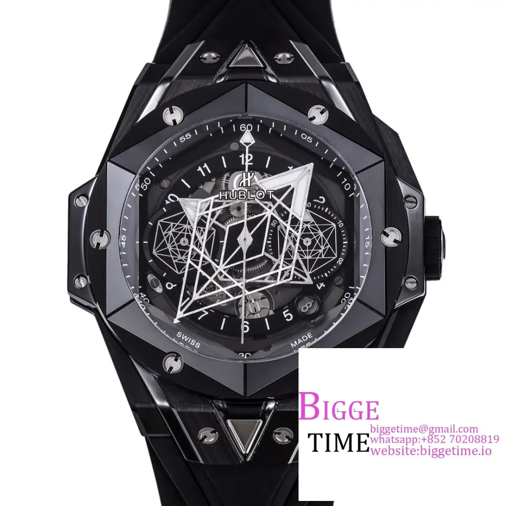 Big Bang Sang Bleu Ii Chrono 45Mm Black Ceramic Bezel Dial Rubber Strap Bbf A1240 Hublot