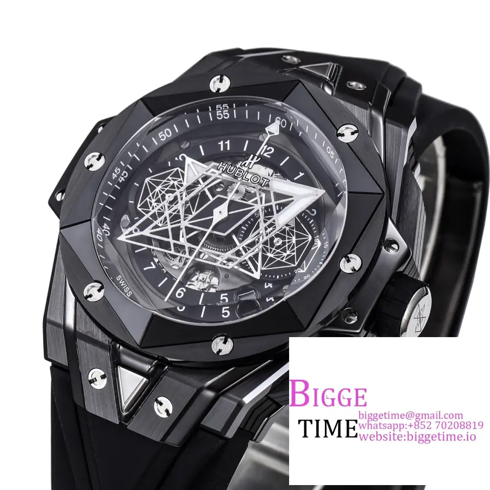 Big Bang Sang Bleu Ii Chrono 45Mm Black Ceramic Bezel Dial Rubber Strap Bbf A1240 Hublot