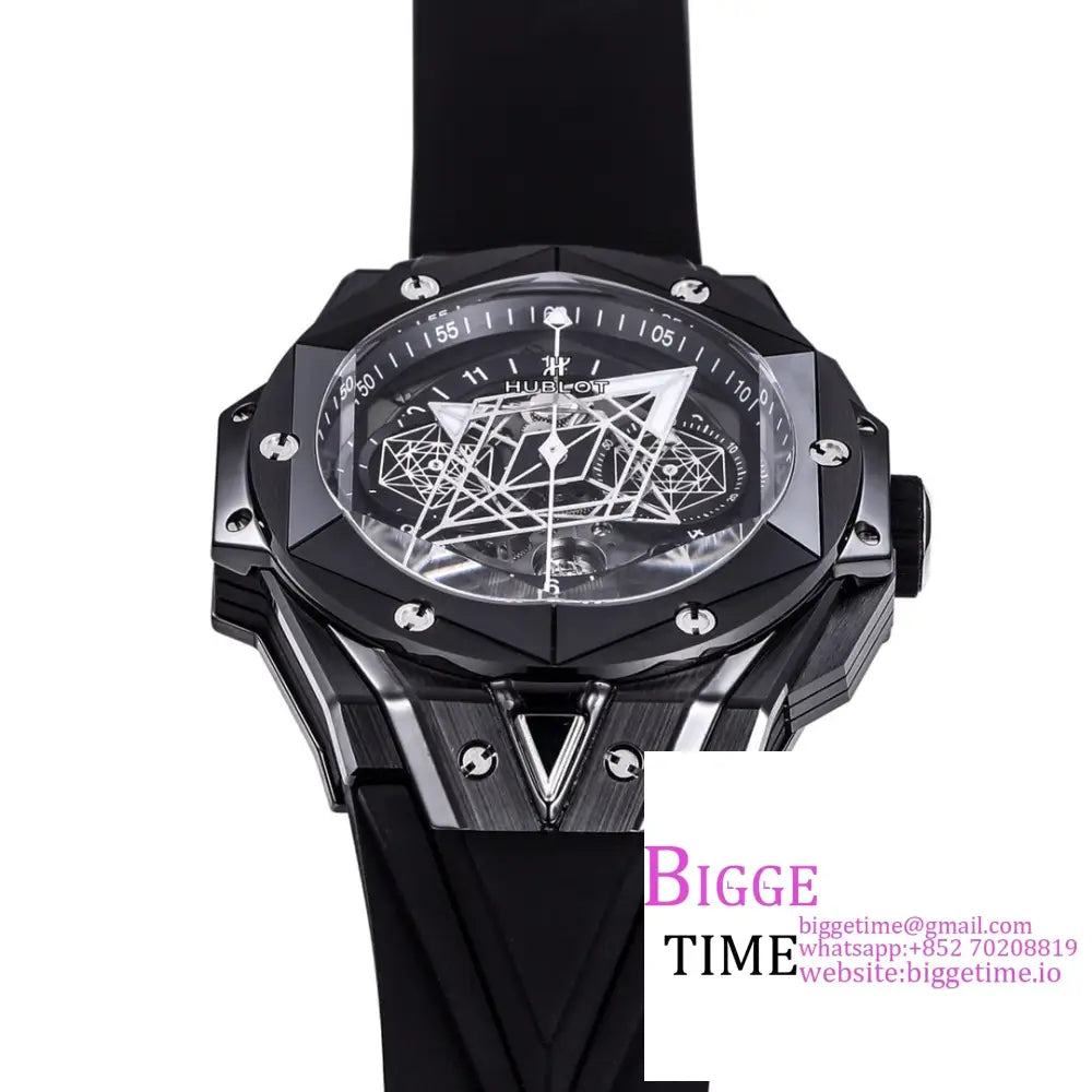 Big Bang Sang Bleu Ii Chrono 45Mm Black Ceramic Bezel Dial Rubber Strap Bbf A1240 Hublot