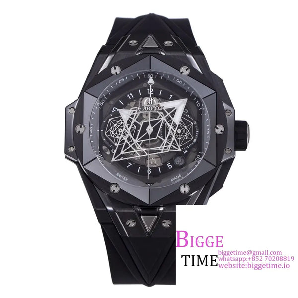 Big Bang Sang Bleu Ii Chrono 45Mm Black Ceramic Bezel Dial Rubber Strap Bbf A1240 Option1 Hublot