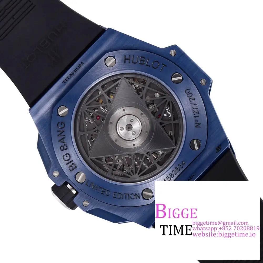 Big Bang Sang Bleu Ii Chrono 45Mm Blue Ceramic Bezel Dial Rubber Strap Bbf A1240 Hublot