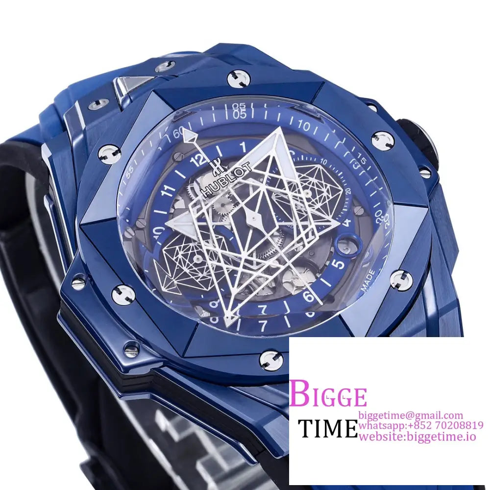 Big Bang Sang Bleu Ii Chrono 45Mm Blue Ceramic Bezel Dial Rubber Strap Bbf A1240 Hublot