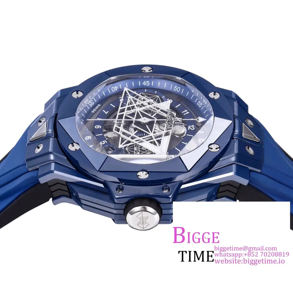 Big Bang Sang Bleu Ii Chrono 45Mm Blue Ceramic Bezel Dial Rubber Strap Bbf A1240 Hublot