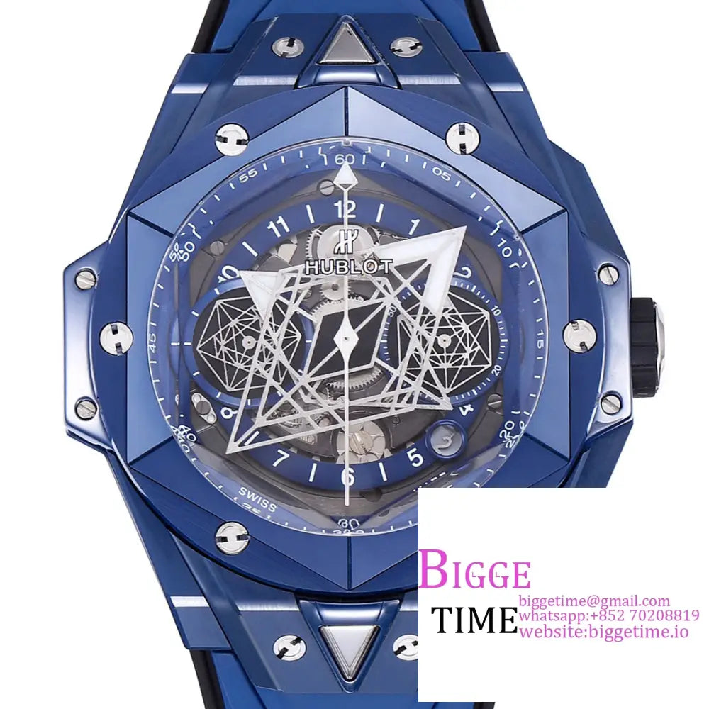 Big Bang Sang Bleu Ii Chrono 45Mm Blue Ceramic Bezel Dial Rubber Strap Bbf A1240 Hublot