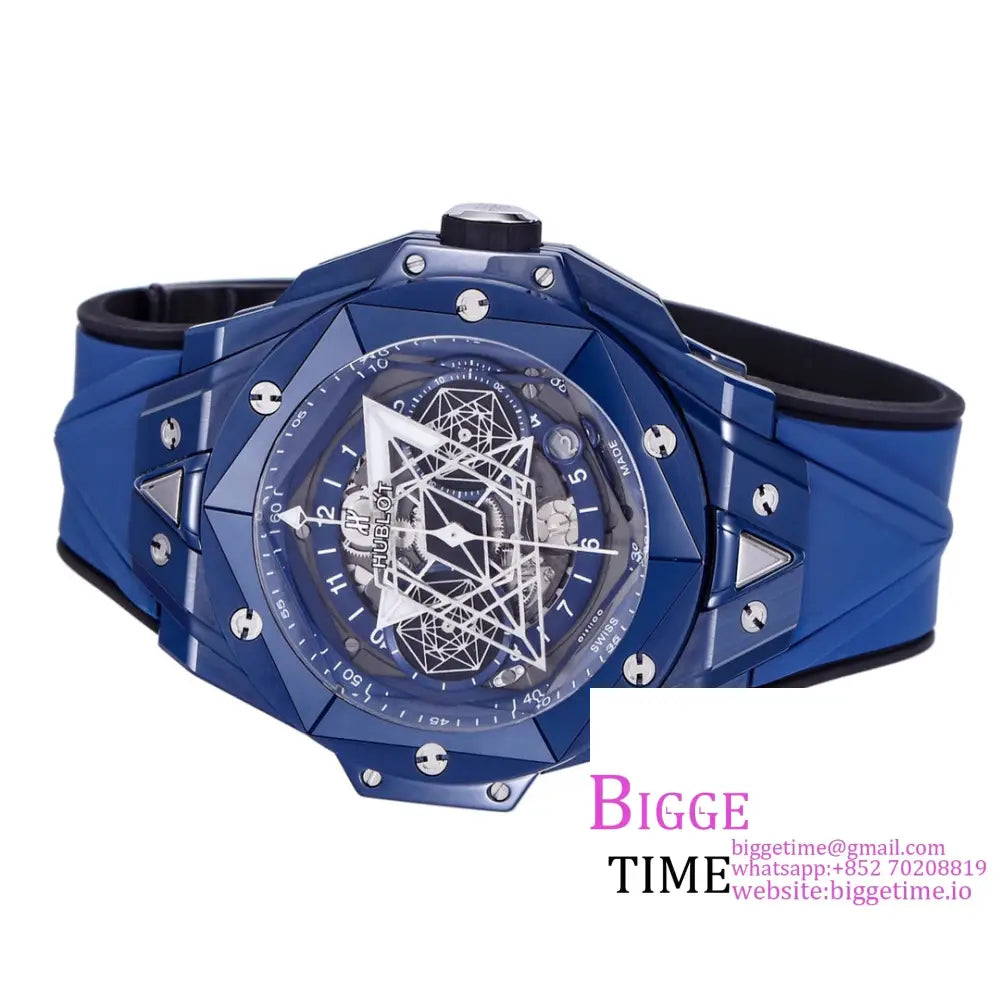 Big Bang Sang Bleu Ii Chrono 45Mm Blue Ceramic Bezel Dial Rubber Strap Bbf A1240 Hublot