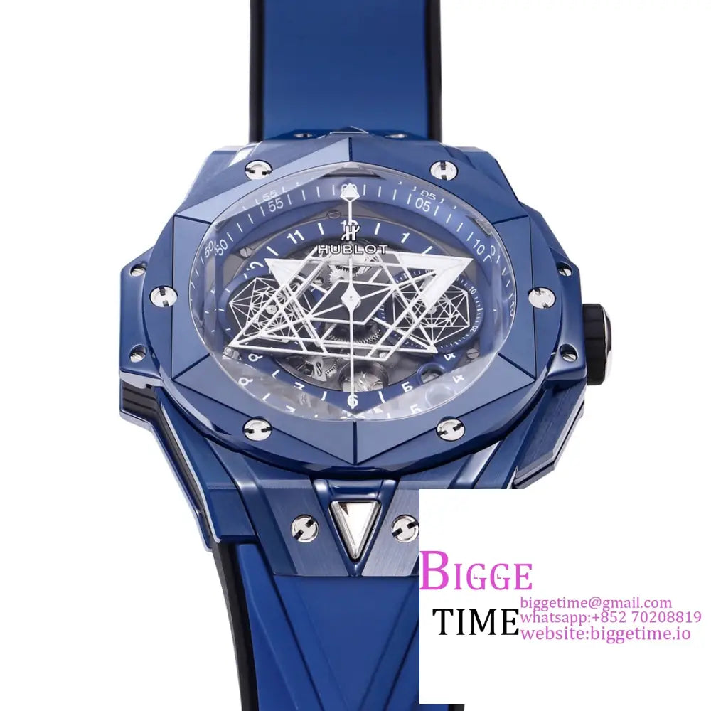 Big Bang Sang Bleu Ii Chrono 45Mm Blue Ceramic Bezel Dial Rubber Strap Bbf A1240 Hublot