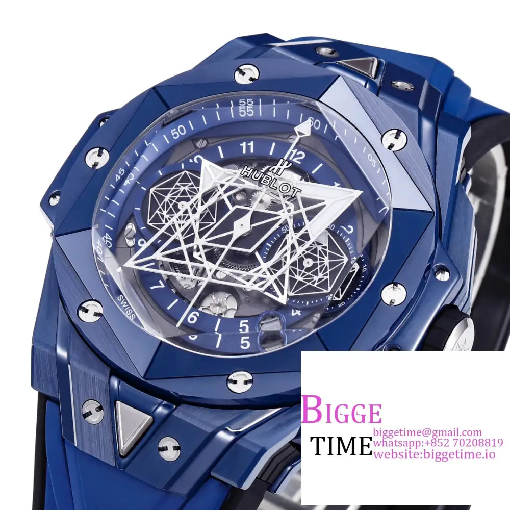 Big Bang Sang Bleu Ii Chrono 45Mm Blue Ceramic Bezel Dial Rubber Strap Bbf A1240 Hublot