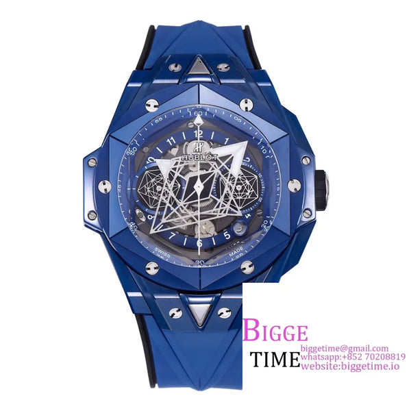 Big Bang Sang Bleu Ii Chrono 45Mm Blue Ceramic Bezel Dial Rubber Strap Bbf A1240 Option1 Hublot