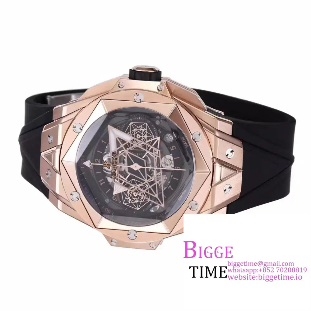 Big Bang Sang Bleu Ii Chrono 45Mm Rg Black Dial Rubber Strap Bbf A1240 Hublot