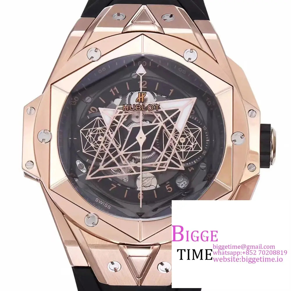 Big Bang Sang Bleu Ii Chrono 45Mm Rg Black Dial Rubber Strap Bbf A1240 Hublot