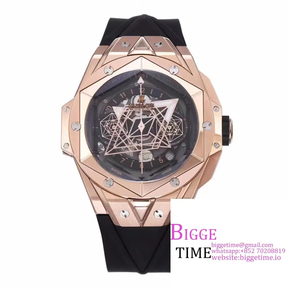 Big Bang Sang Bleu Ii Chrono 45Mm Rg Black Dial Rubber Strap Bbf A1240 Option1 Hublot