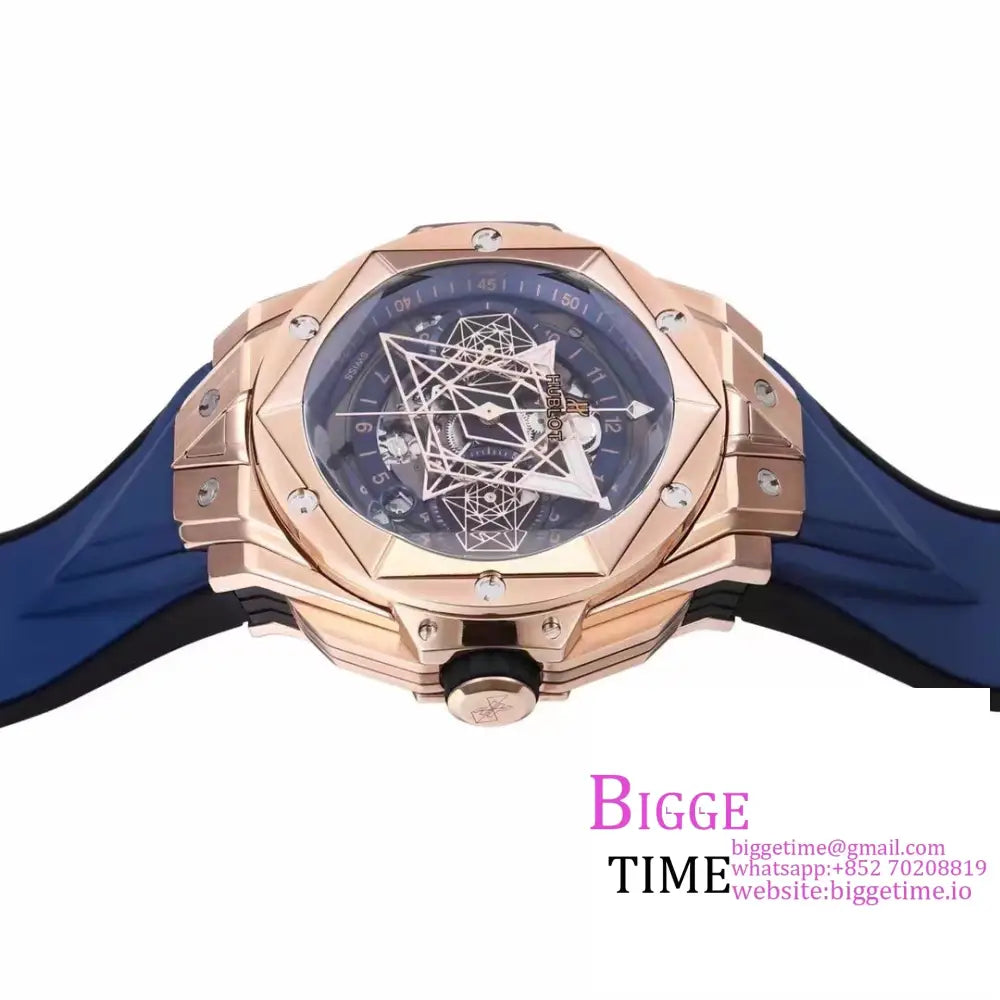 Big Bang Sang Bleu Ii Chrono 45Mm Rg Blue Dial Rubber Strap Bbf A1240 Hublot