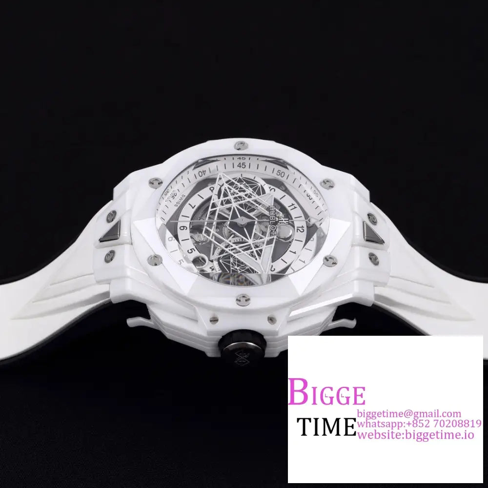 Big Bang Sang Bleu Ii Chrono 45Mm White Ceramic Bezel Dial Rubber Strap Bbf A1240 Hublot