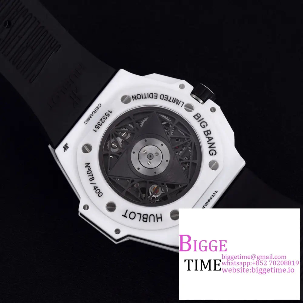 Big Bang Sang Bleu Ii Chrono 45Mm White Ceramic Bezel Dial Rubber Strap Bbf A1240 Hublot