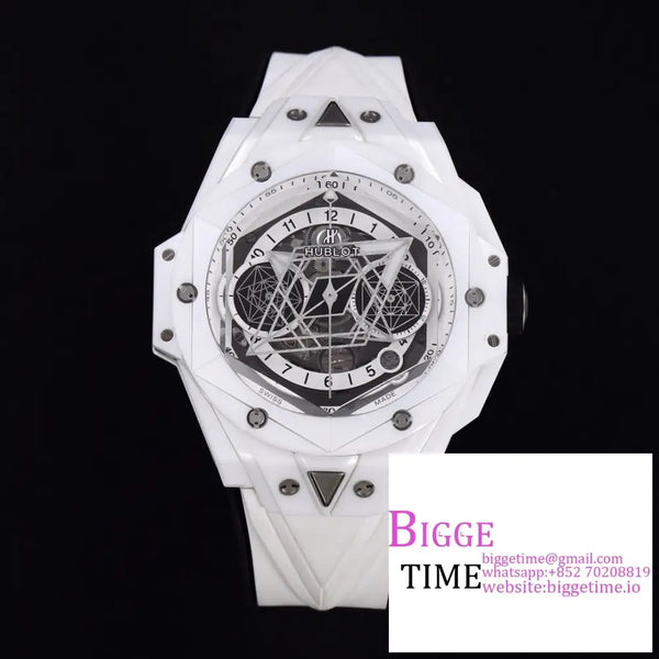 Big Bang Sang Bleu Ii Chrono 45Mm White Ceramic Bezel Dial Rubber Strap Bbf A1240 Option1 Hublot