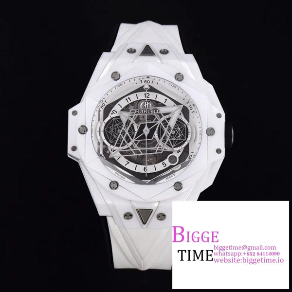 Big Bang Sang Bleu Ii Chrono 45Mm White Ceramic Bezel Dial Rubber Strap Bbf A1240 Option1 Hublot