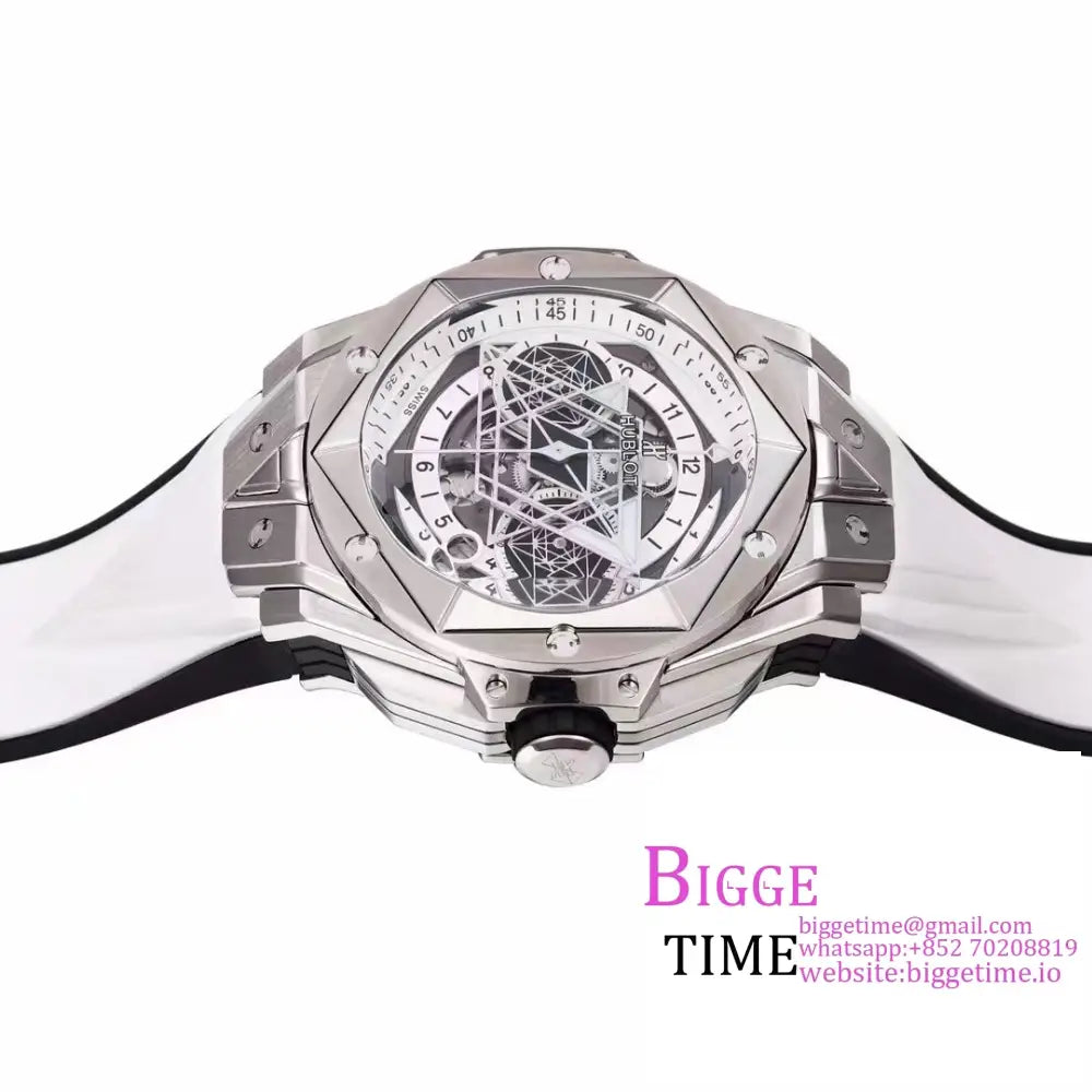 Big Bang Sang Bleu Ii Chrono 45Mm White Dial Rubber Strap Bbf A1240 Hublot