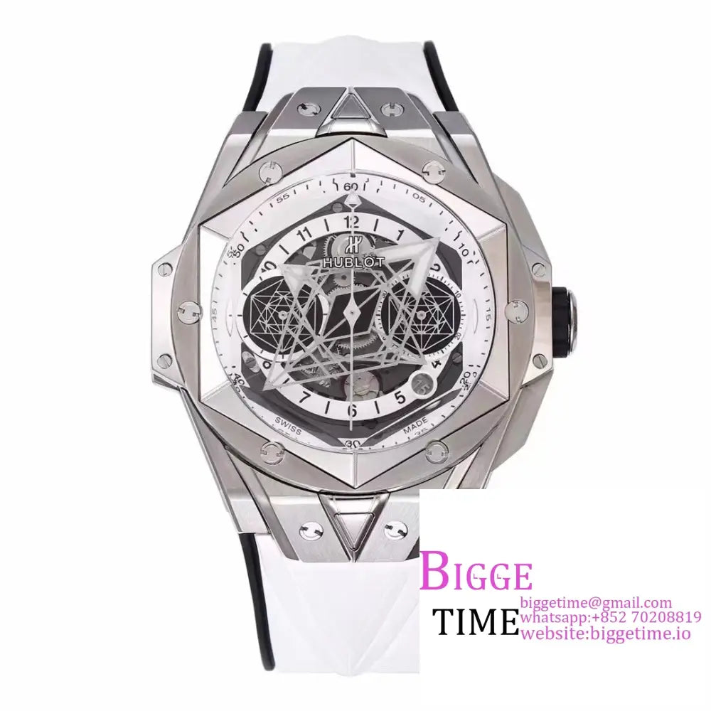 Big Bang Sang Bleu Ii Chrono 45Mm White Dial Rubber Strap Bbf A1240 Hublot