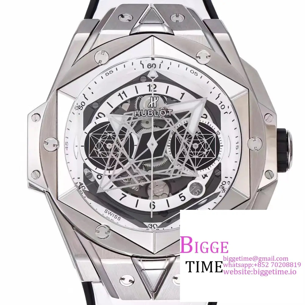 Big Bang Sang Bleu Ii Chrono 45Mm White Dial Rubber Strap Bbf A1240 Hublot