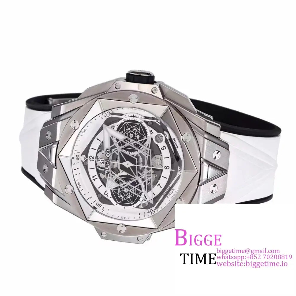 Big Bang Sang Bleu Ii Chrono 45Mm White Dial Rubber Strap Bbf A1240 Hublot