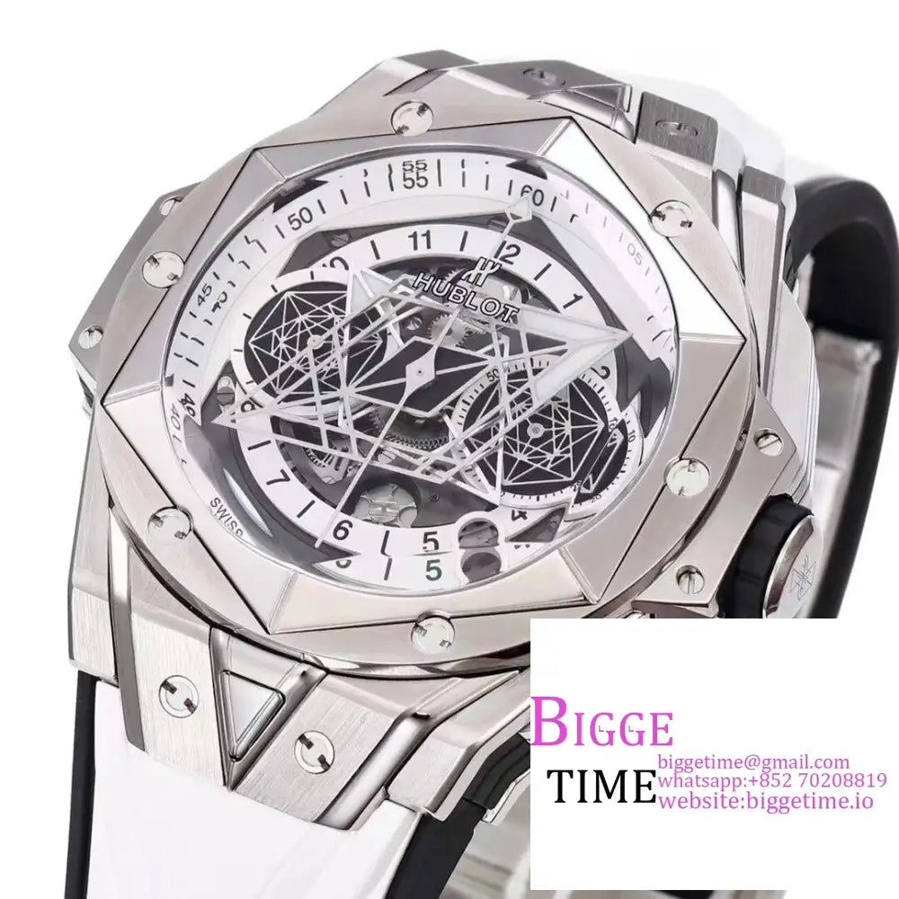 Big Bang Sang Bleu Ii Chrono 45Mm White Dial Rubber Strap Bbf A1240 Hublot