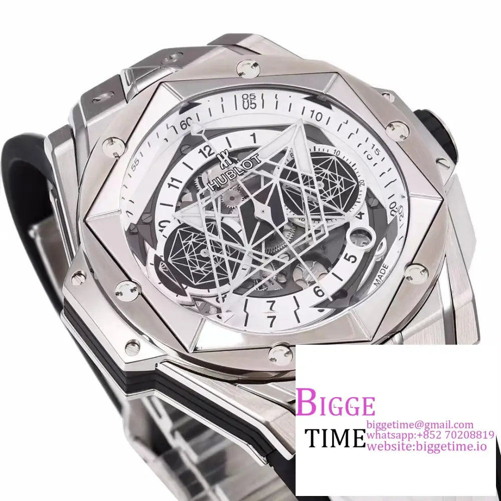 Big Bang Sang Bleu Ii Chrono 45Mm White Dial Rubber Strap Bbf A1240 Hublot